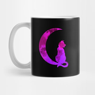 Purple Crescent Moon and Cat Mug